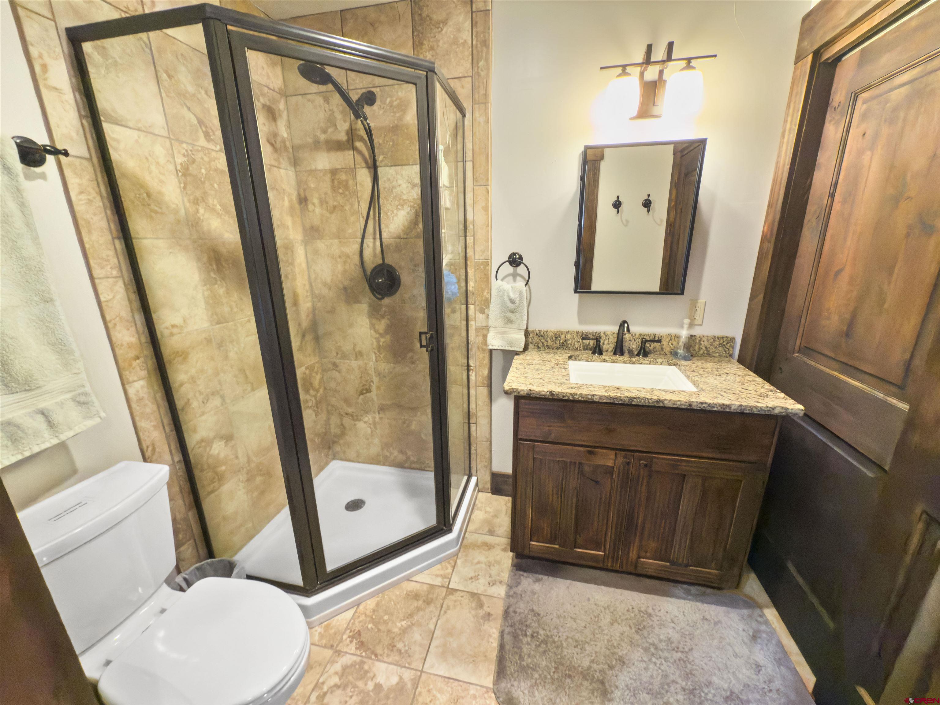 684 Falcon Way Montrose, CO 81403 - Photo 19 of 43 a bathroom with a sink a mirror and a shower