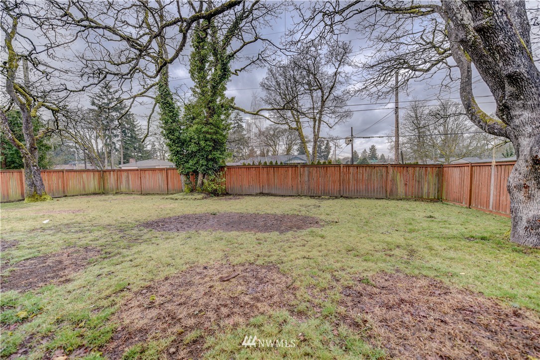 8701-8703 Custer Road Southwest Lakewood, WA 98499 - Photo 9 of 17 a view of a backyard with large tree and wooden fence