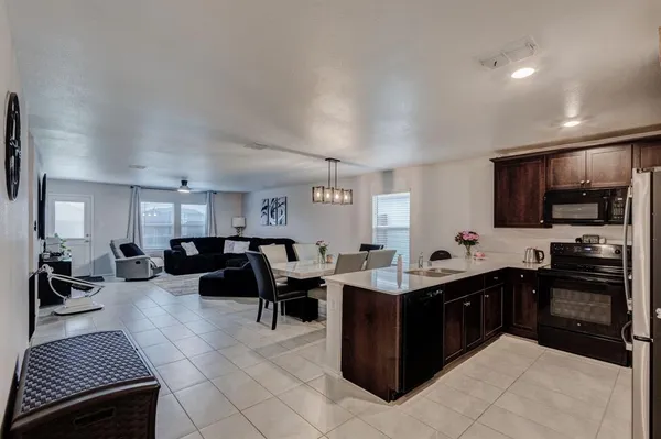 a kitchen with lots of counter top space