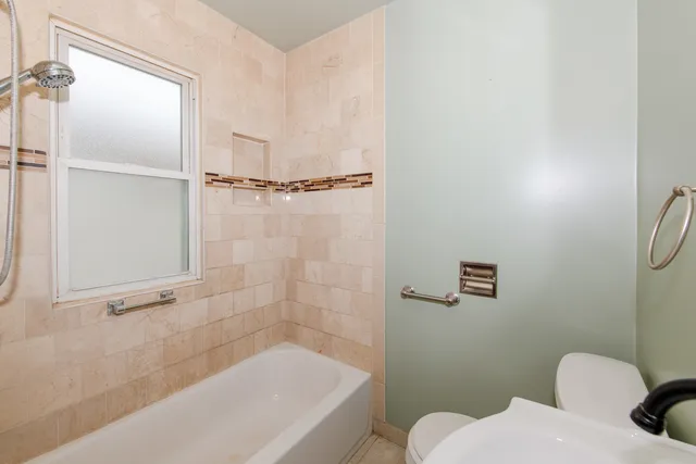 a bathroom with a toilet and a bathtub