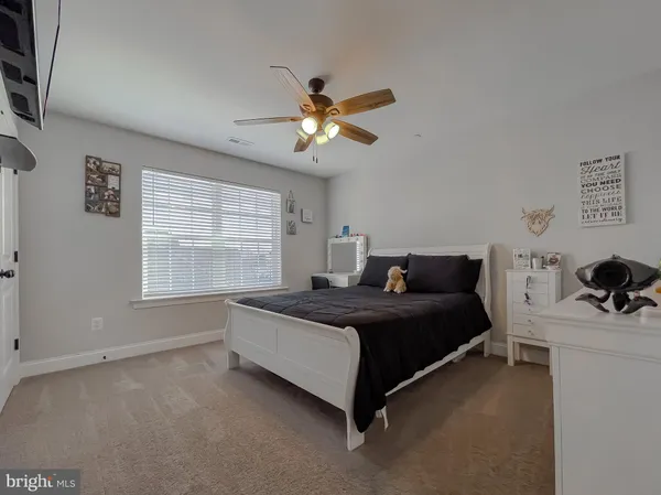 a bedroom with a large bed and a window