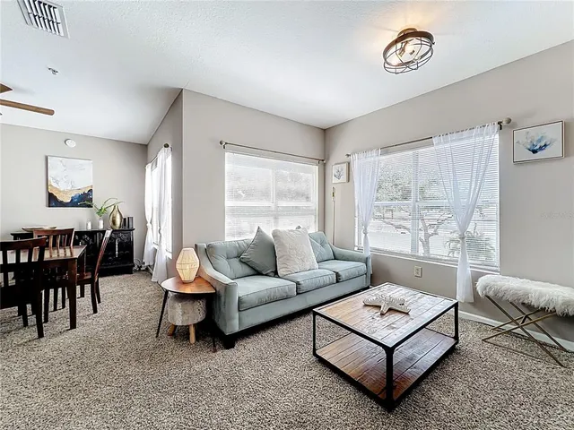 a living room with furniture rug and window