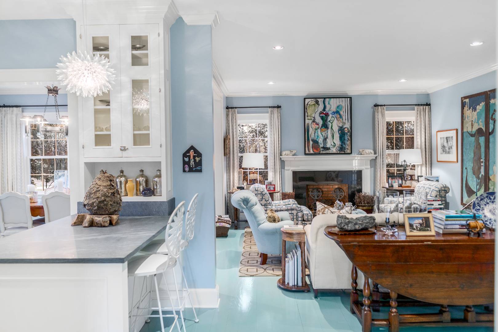675 Flying Point Road Water Mill, NY 11976 - Photo 42 of 47 a living room with fireplace furniture and a large window