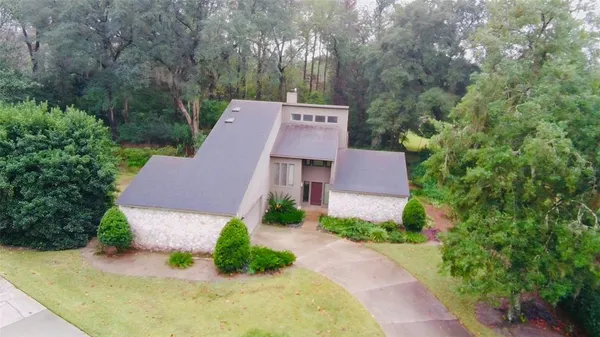 an aerial view of a house