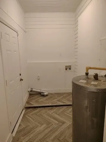 an empty room with a door