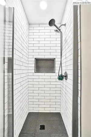 a view of a terrace with a white door