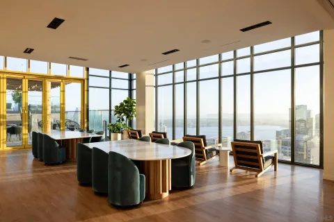 a view of a patio with swimming pool