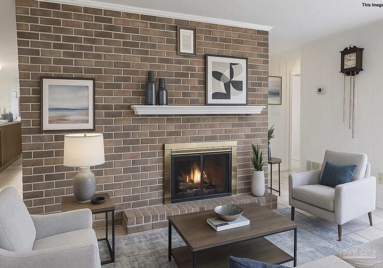 8246 Chellie Road Pensacola, FL 32526 - Photo 11 of 20 a living room with furniture a fireplace and a table