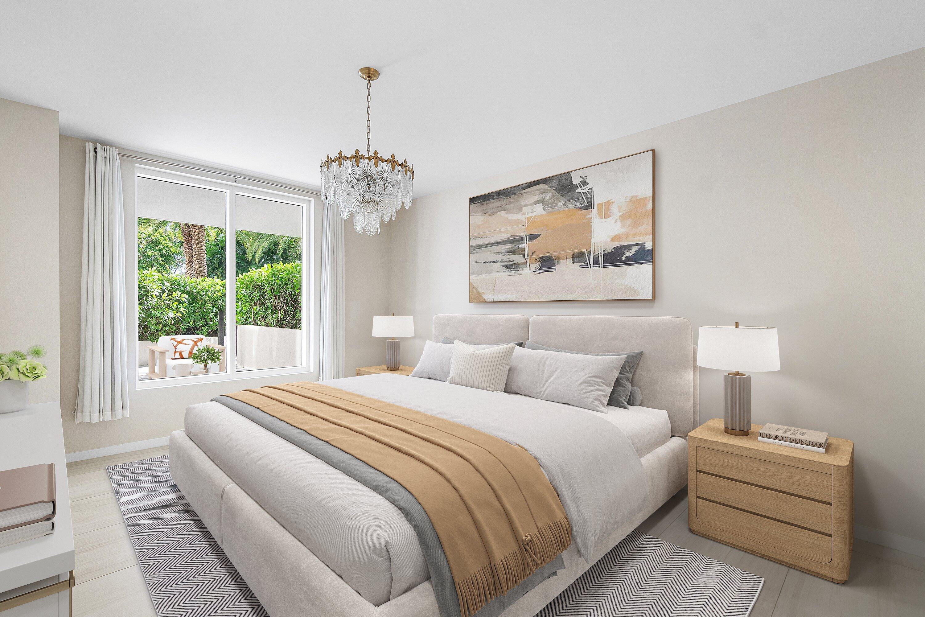 200 Southeast Mizner Boulevard, Unit 209 Boca Raton, FL 33432 - Photo 15 of 60 a bedroom with bed and a large window