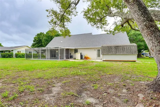 a view of a garden with a tree