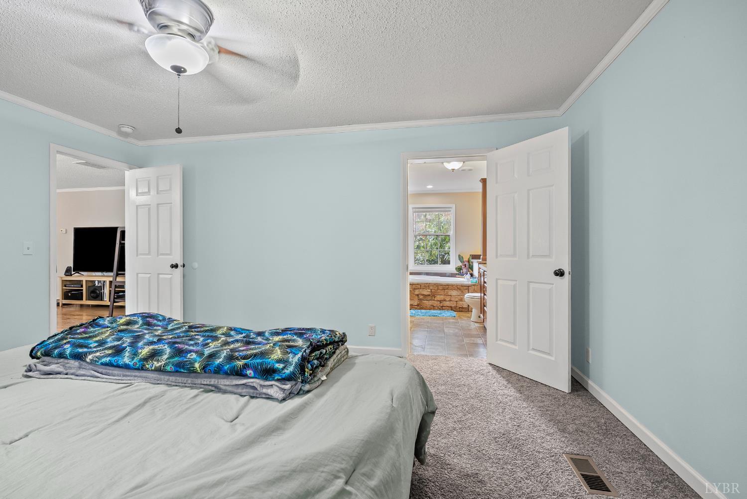 6124 Old Courthouse Road Appomattox, VA 24522 - Photo 25 of 52 a bedroom with a bed and a chandelier