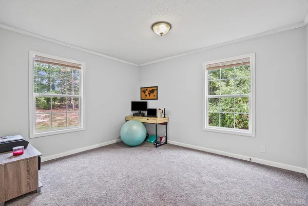 a view of backyard with wooden floor and trees