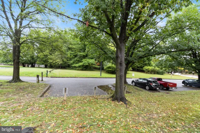 a view of a park with swings