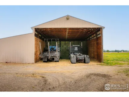 a view of a garage with storage