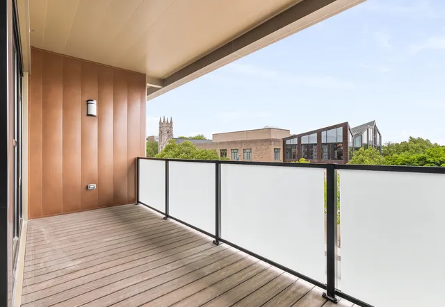 a view of a balcony from door