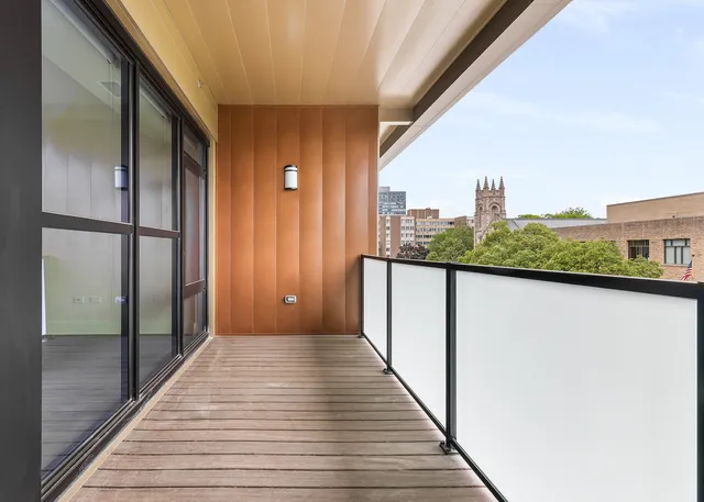 a view of a balcony from door