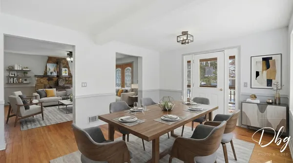 a view of a small space with wooden floor