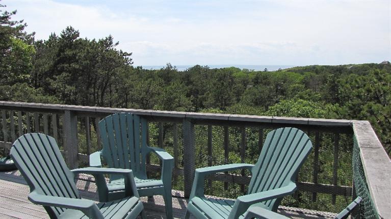 63 Old County Road Truro, MA 02666 - Photo 29 of 30 a balcony with wooden floor outdoor seating and trees in the background