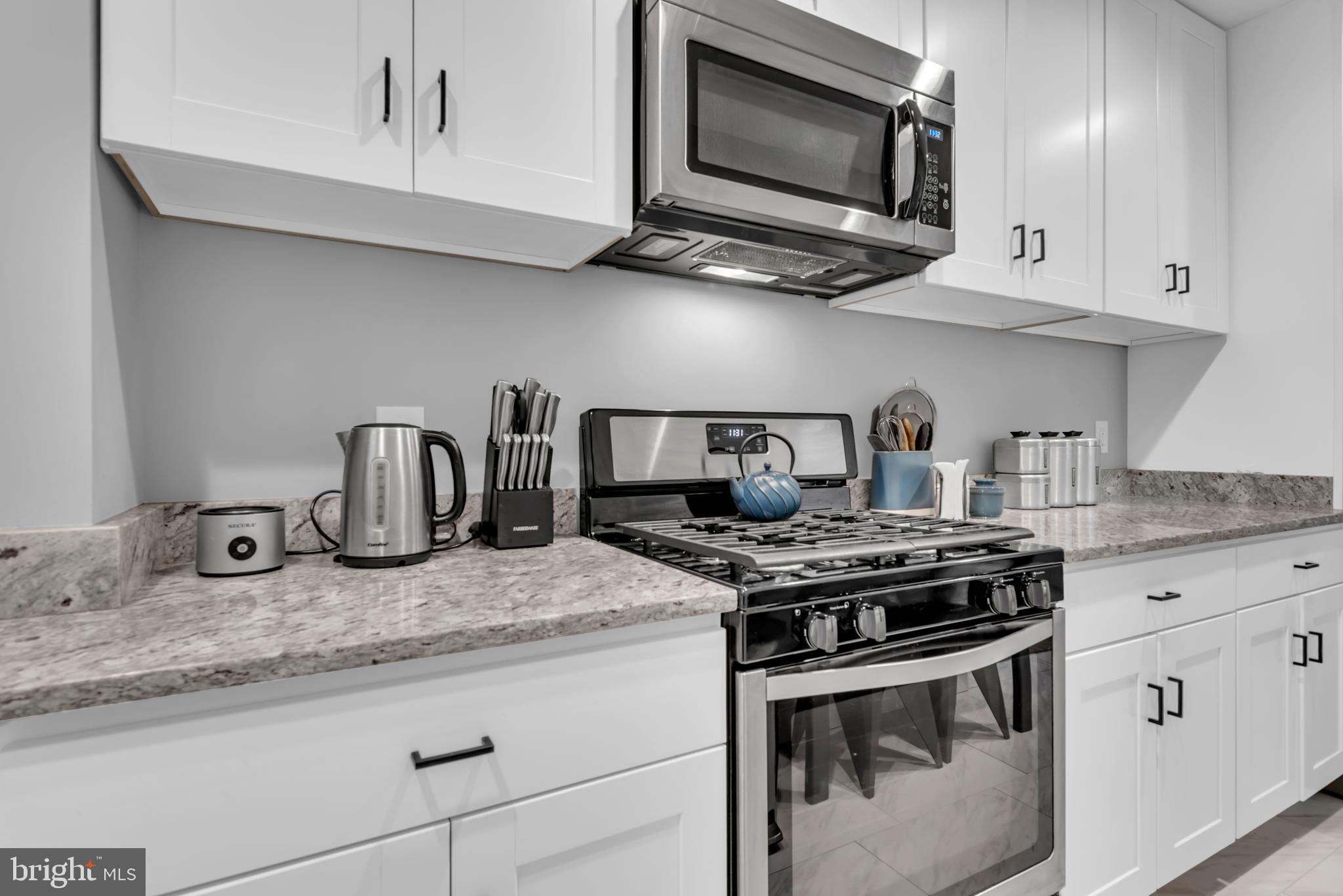 3020 Porter Street Northwest, Unit 103 Washington, DC 20008 - Photo 17 of 30 a kitchen with stainless steel appliances granite countertop a sink stove and microwave