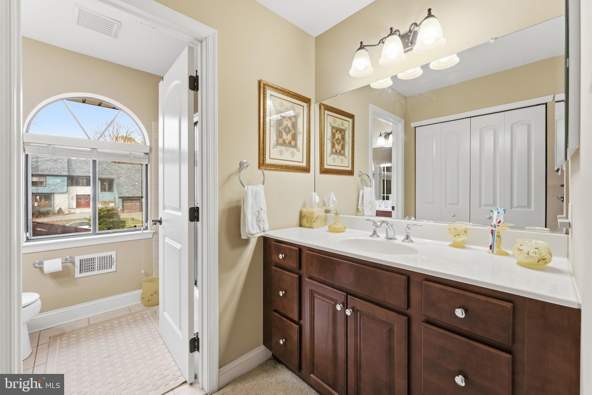 3 Stonehurst Drive Voorhees, NJ 08043 - Photo 26 of 43 a spacious bathroom with a granite countertop double vanity sink a mirror and a shower