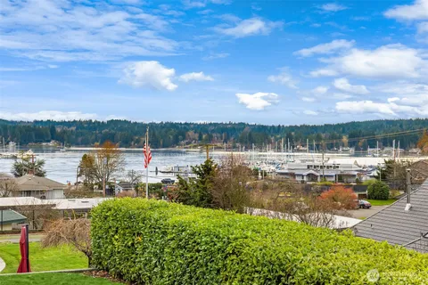 a view of a lake with houses in the back