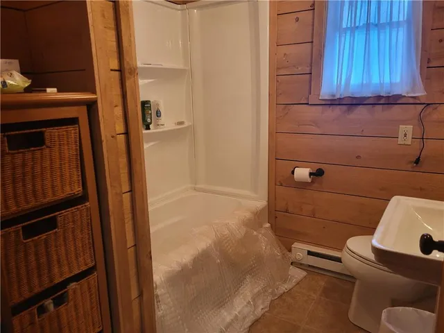 a bathroom with a bathtub
