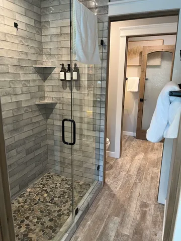 a bathroom with a shower
