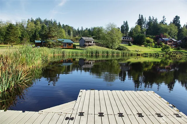 a view of a lake with houses