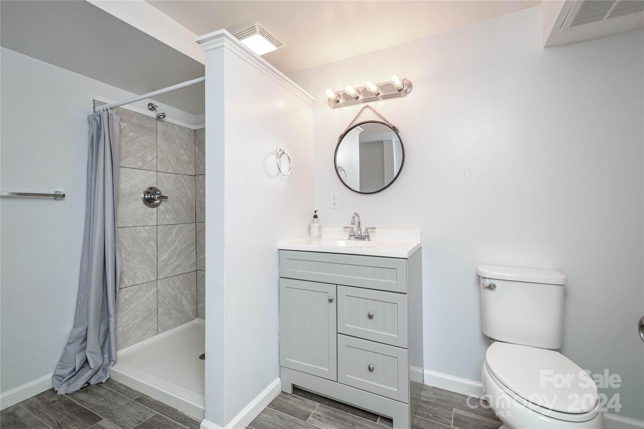 648 Chimney Rock Road Rutherfordton, NC 28139 - Photo 31 of 43 a bathroom with a toilet a sink a mirror and shower