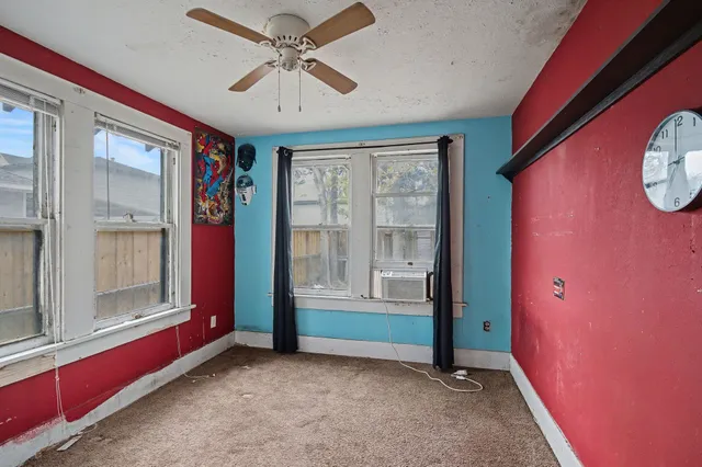 a view of a backyard with a tree