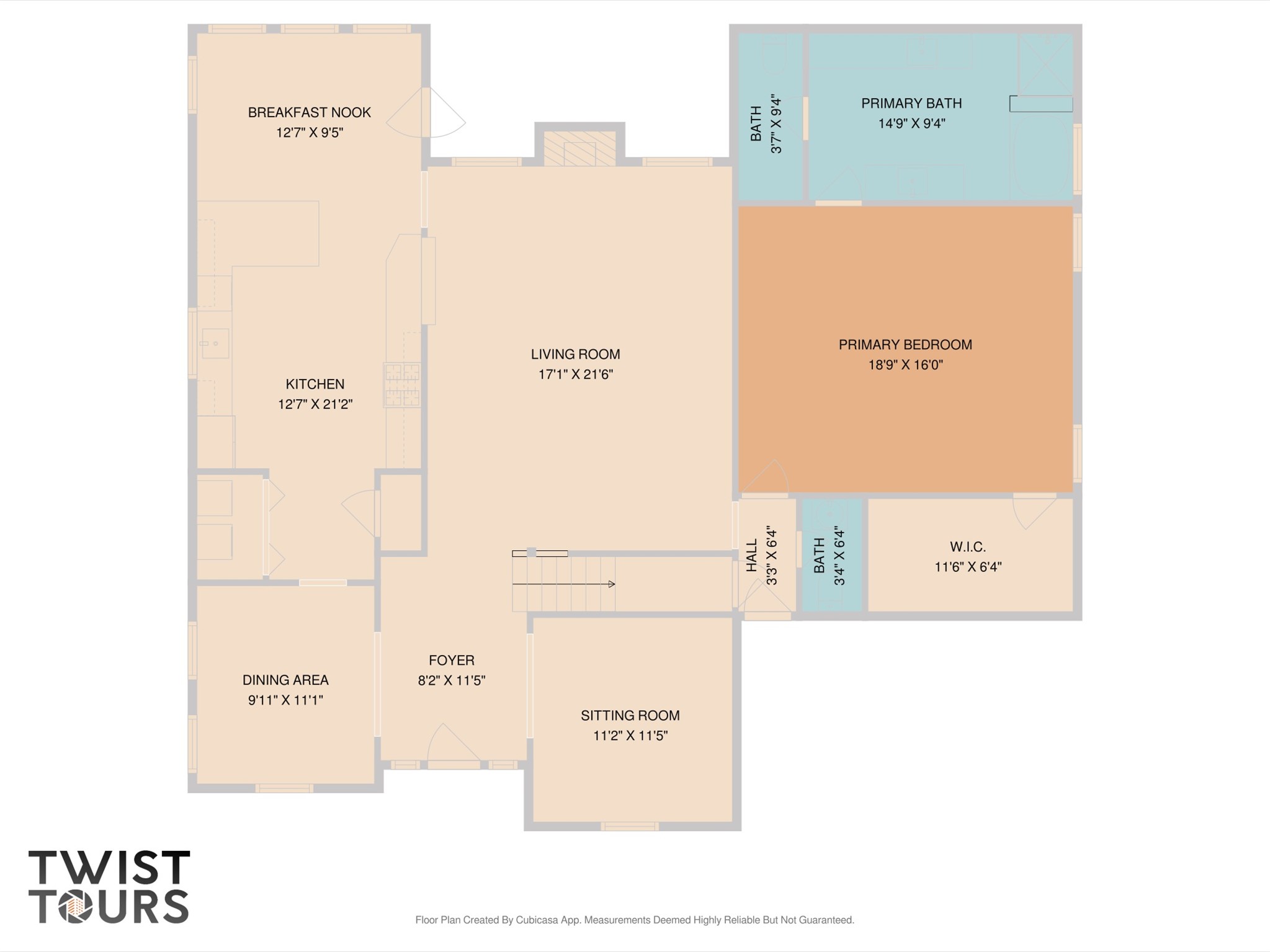 12528 Labrador Cove Austin, TX 78729 - Photo 40 of 40 Level One Floor Plan: Open, functional layout with seamless flow between living, dining, and kitchen. Inviting family room with fireplace and open sightlines. Spacious primary suite with natural light. Well designed kitchen with quartz countertops, ample prep space, and modern finishes. Elegant wrought iron railings add architectural character.