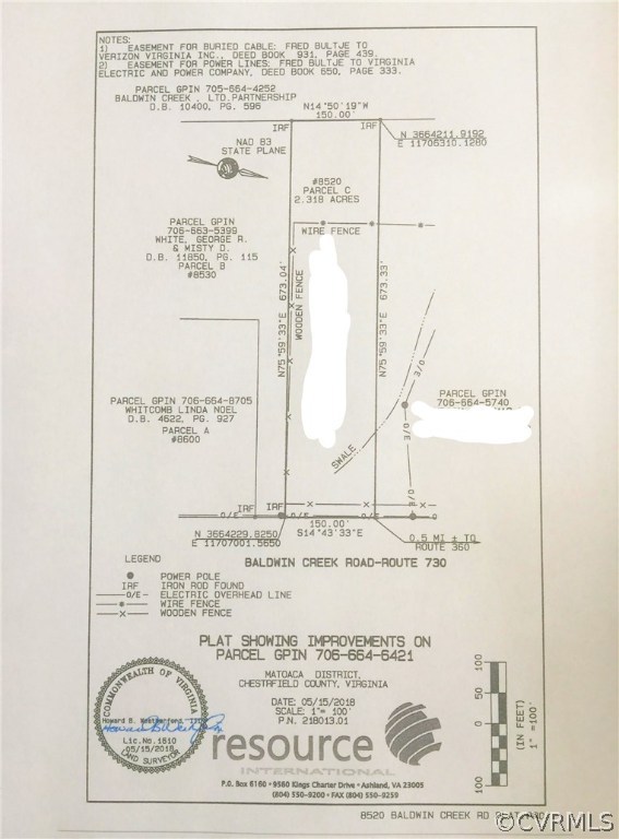 8520 Baldwin Creek Road Chesterfield, VA 23832 - Photo 16 of 17 Owner's names marked out. Plat also attached as up