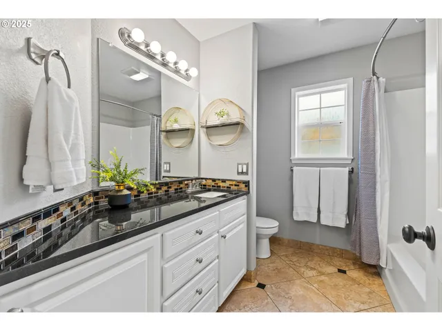 a bathroom with a sink a toilet and a mirror