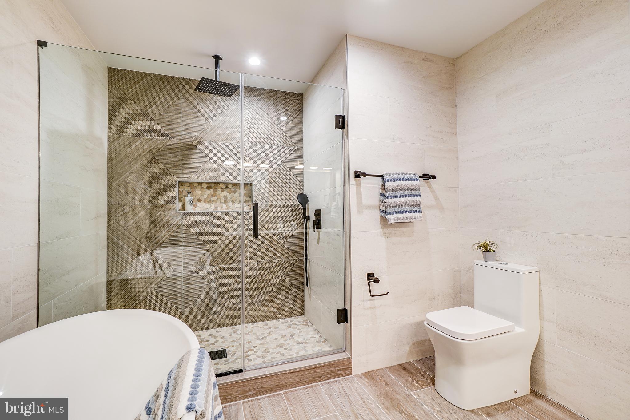 3615 S Street Northwest Washington, DC 20007 - Photo 30 of 48 Walk-in shower w/ rain showerhead,Porcelanosa tile