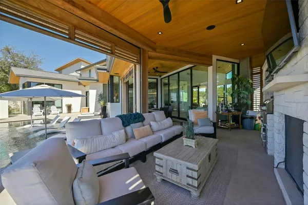 a view of a terrace with chairs