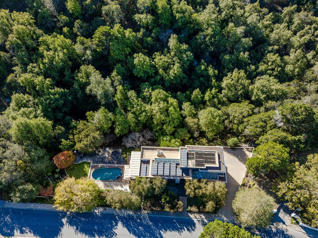 2510 Skyfarm Drive Hillsborough, CA 94010 - Photo 60 of 66 an aerial view of a house with a yard swimming pool and outdoor seating