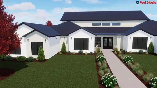 a view of a lobby with a chandelier and potted plants