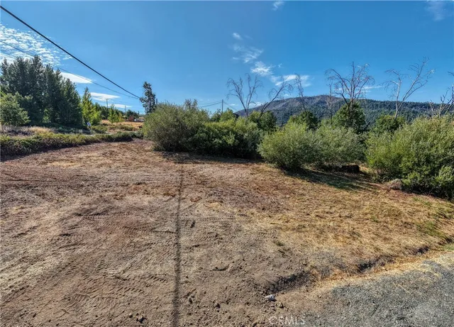an aerial view of residential houses with outdoor space and trees
