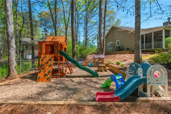 a view of a park with slide