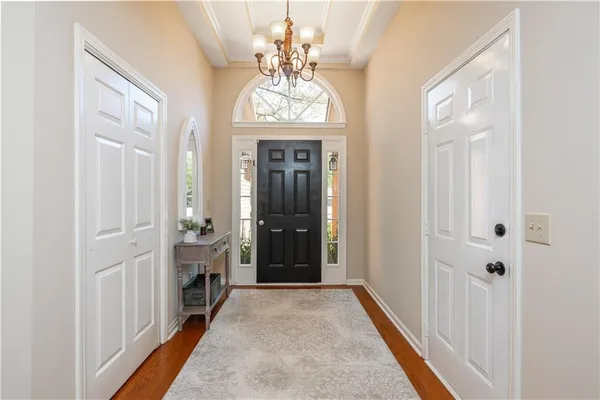 a view of a hallway view with windows