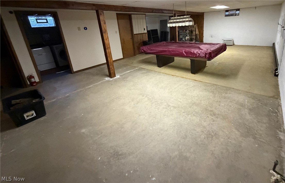 53310 Mud Run Road Senecaville, OH 43780 - Photo 16 of 28 Recreation room featuring concrete floors, billiards table, and washer and dryer