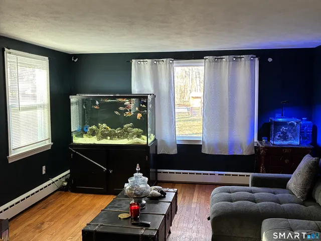 a living room with furniture and a window