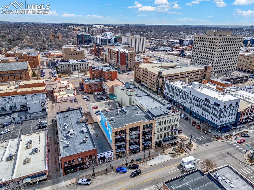 101 North Tejon Street, Unit 460 Colorado Springs, CO 80903 - Photo 36 of 49 an aerial view of a building with glass windows