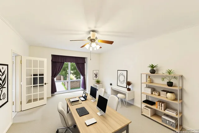 a living room with furniture a flat screen tv and a large window