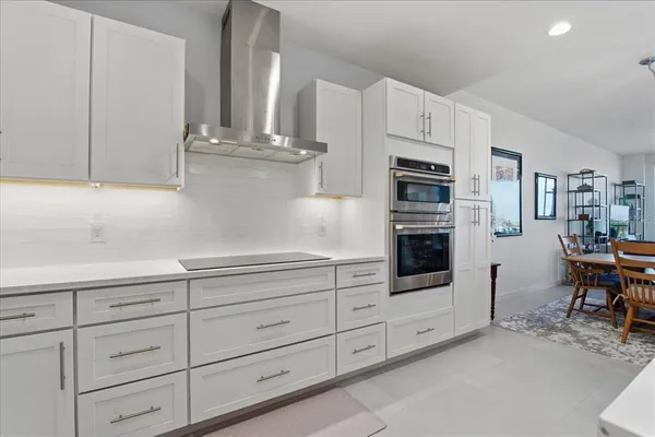 a kitchen with lots of counter top space