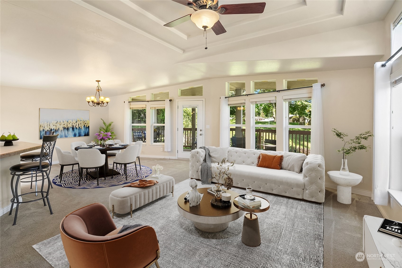 815 Southwest 124th Street, Unit 149 Everett, WA 98204 - Photo 4 of 35 a living room with furniture a fireplace and a chandelier