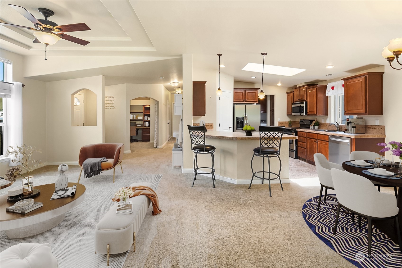 815 Southwest 124th Street, Unit 149 Everett, WA 98204 - Photo 6 of 35 a living room with furniture a fireplace and gym equipment