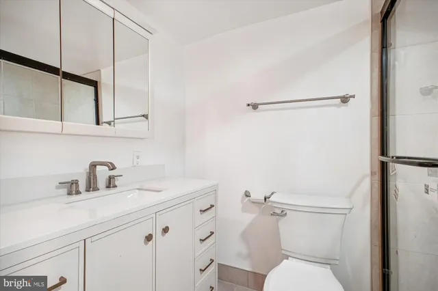 a bathroom with a sink a toilet and vanity