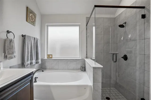 a bathroom with a bath tub and a shower