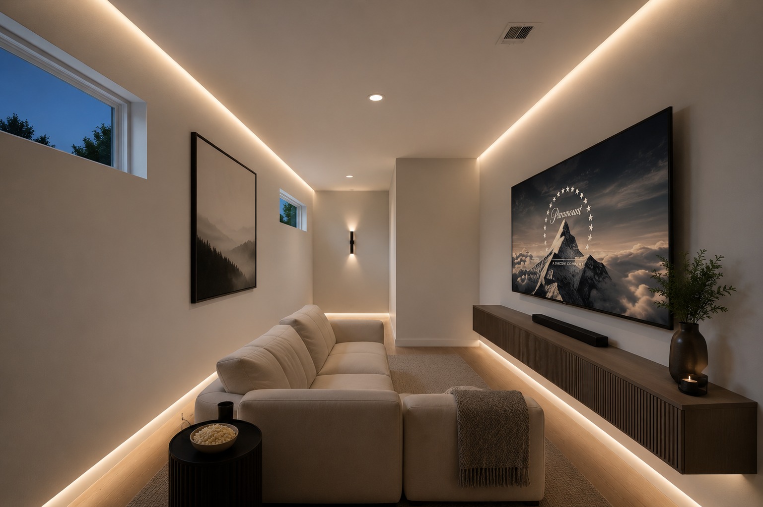 5305 Ledesma Road, Unit 1 Austin, TX 78721 - Photo 26 of 29 Recessed lighting and a seamless entertainment center create an inviting home theater.